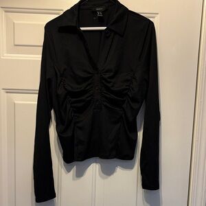 Forever 21 Black Ruched Collared Blouse